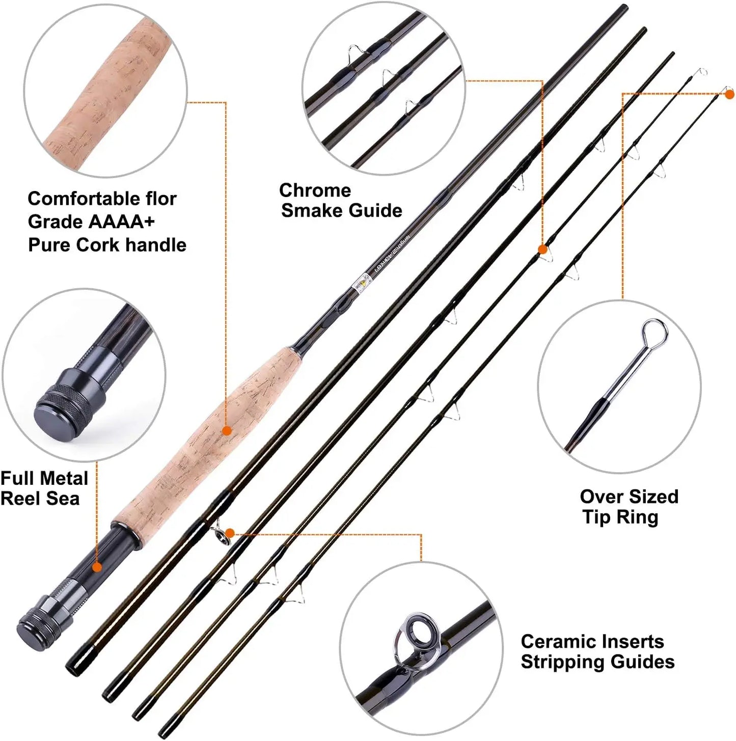 Lightweight Graphite Fly Fishing Rod and Reel Combo Starter Kit with Carrier Bag, 4-Piece Ultra-Portable Design