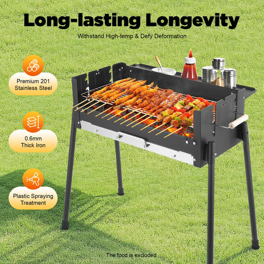 70*40*23.5cm Barbecue Charcoal Grill Stainless Steel Folding Portable BBQ Tool Kits for Outdoor Cooking Camping Hiking Picnics