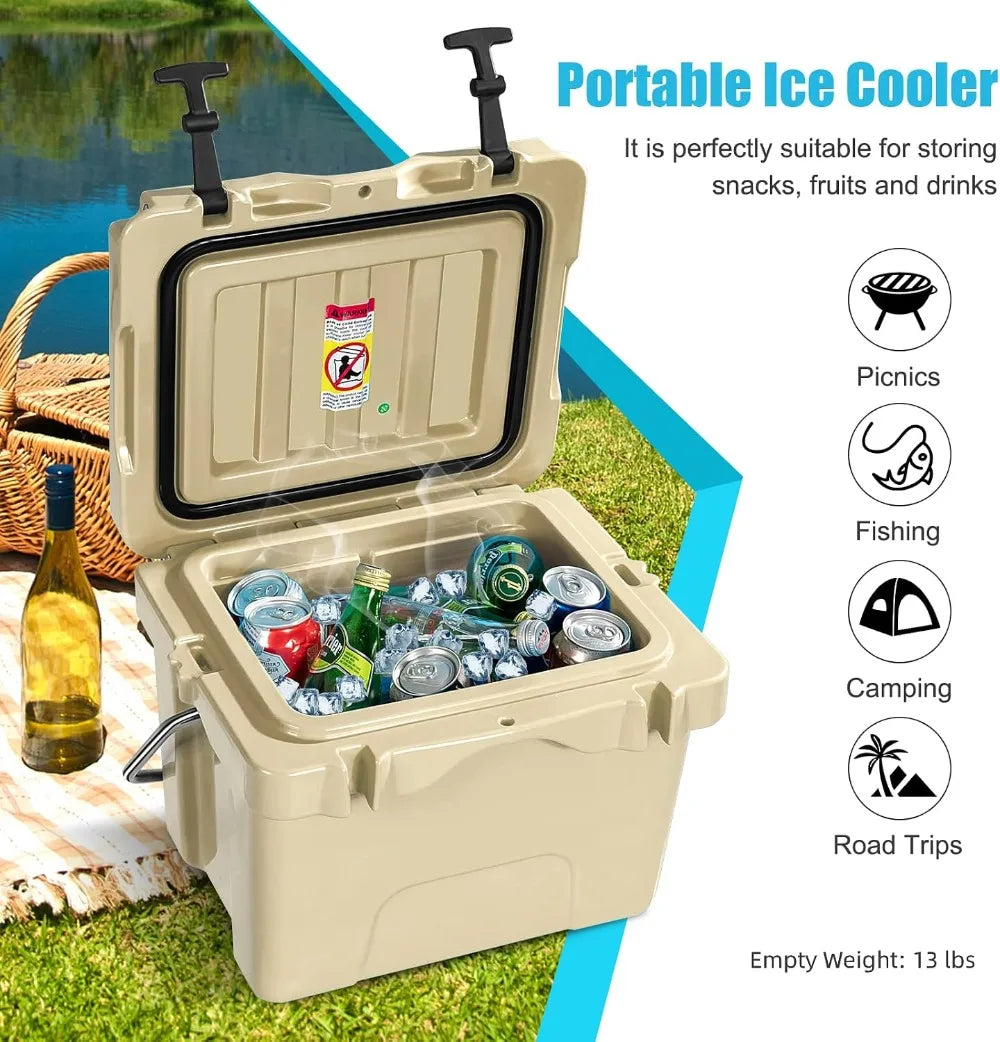 16 Quart Cooler, 24 Can Insulated Ice Chest Box with Heavy Duty Handle and 2 Cup Holders, 3-5 Days Ice Retention, Portable Leakproof Hard Cooler for Camping, Fishing, Picnic, Outdoor