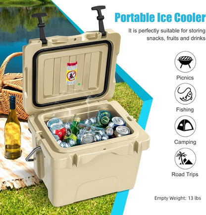 16 Quart Cooler, 24 Can Insulated Ice Chest Box with Heavy Duty Handle and 2 Cup Holders, 3-5 Days Ice Retention, Portable Leakproof Hard Cooler for Camping, Fishing, Picnic, Outdoor