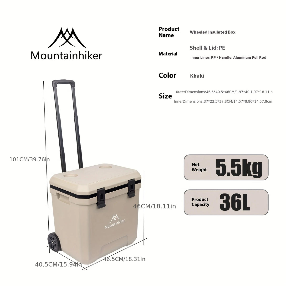 Mountainhiker 38L Outdoor Refrigerator with Wheels Portable Insulated Box BBQ Car Insulated Box Refrigerator Trolley Refrigerato