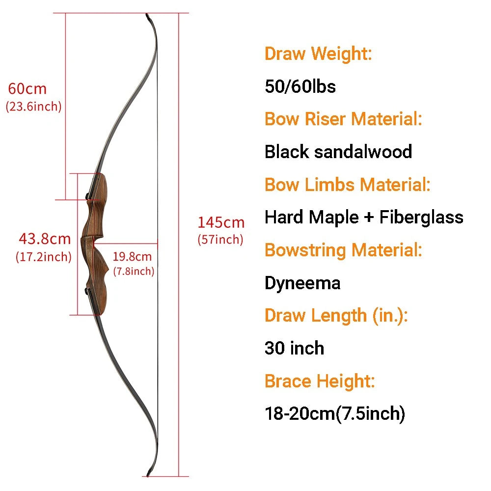 ILF Recurve Split Bow Set  60 Inch Takedown Bow 50/60lbs Right Hand Wood Riser for Adults Hunting Shooting Sports