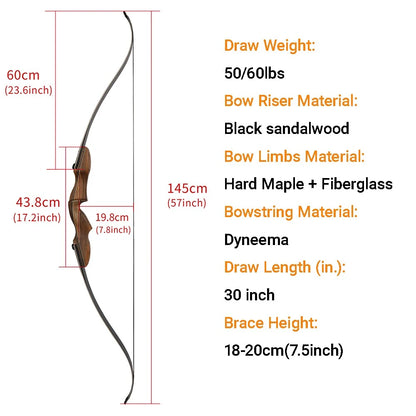 ILF Recurve Split Bow Set  60 Inch Takedown Bow 50/60lbs Right Hand Wood Riser for Adults Hunting Shooting Sports