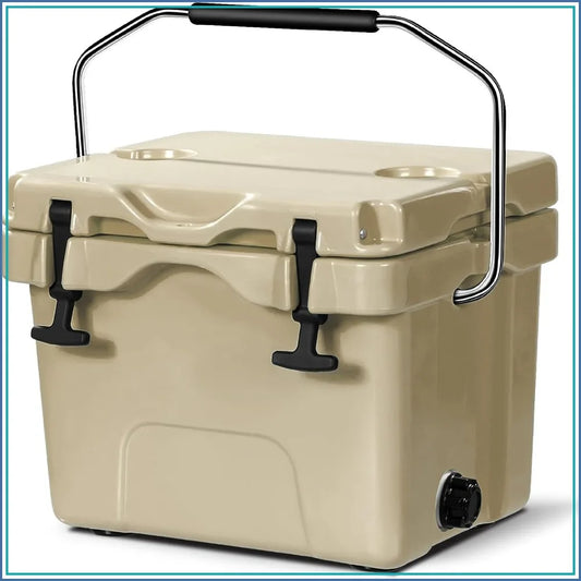 16 Quart Cooler, 24 Can Insulated Ice Chest Box with Heavy Duty Handle and 2 Cup Holders, 3-5 Days Ice Retention, Portable Leakproof Hard Cooler for Camping, Fishing, Picnic, Outdoor