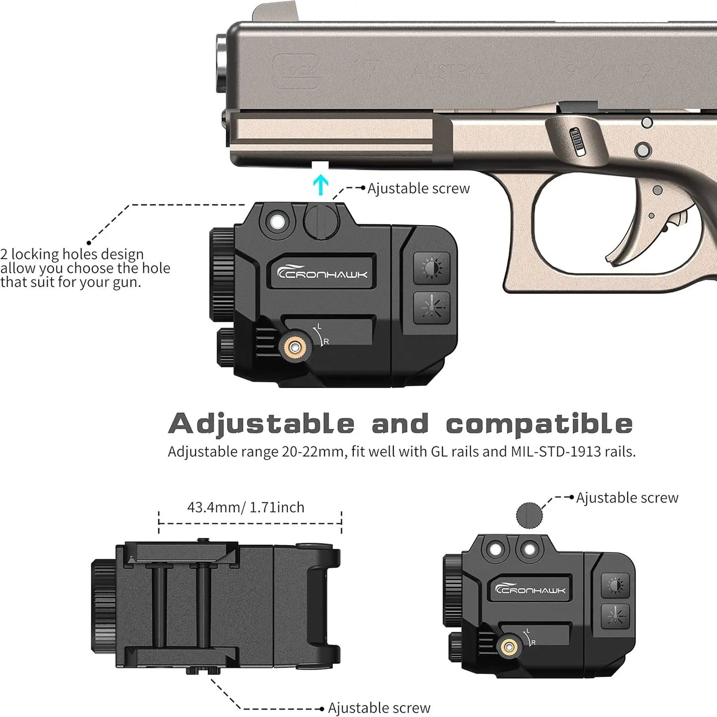 Red Laser Sight Compatible with Picatinny Rail fit Pistol Glock Full Size Rechargeable Handgun Red Laser Beam Magnetic Charging