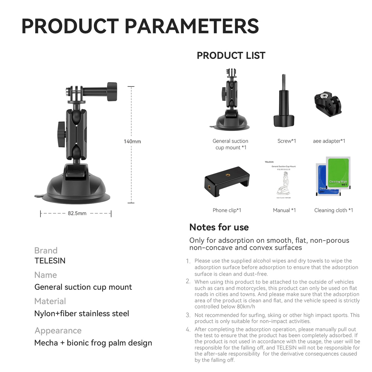 TELESIN Action Camera Phone Suction Cup Holder 360° Rotation Car Phone Stand For GoPro Insta360 DJI OSMO Action Smart Phone