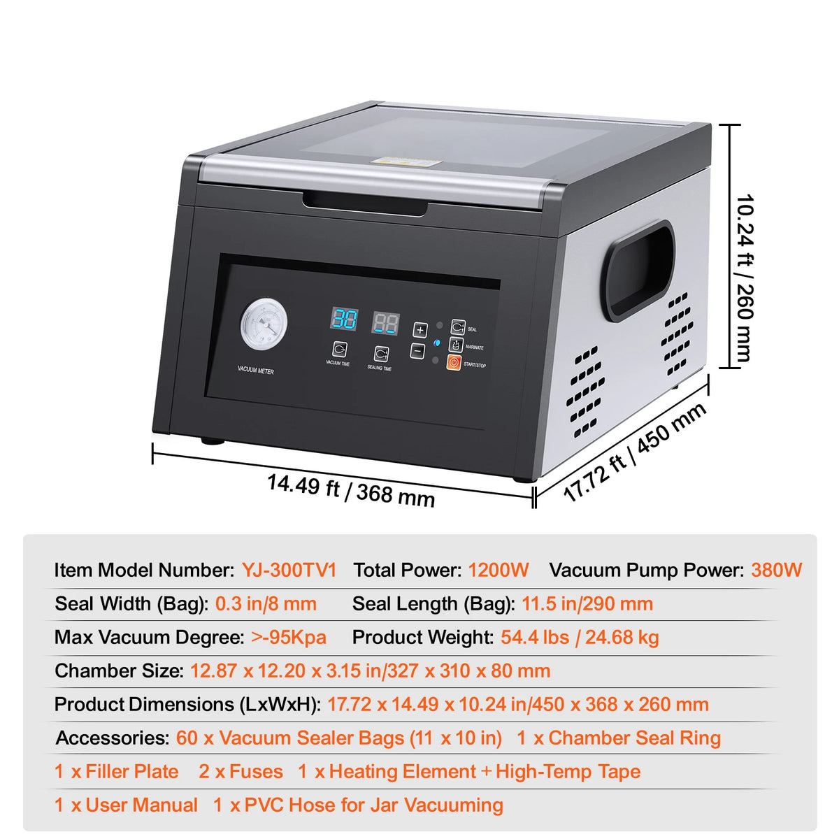 SucceBuy 380W Chamber Vacuum Sealer with 11.5in Sealing Length Home Use Vacuum Pump Power Packing Machine for Wet Foods Meat