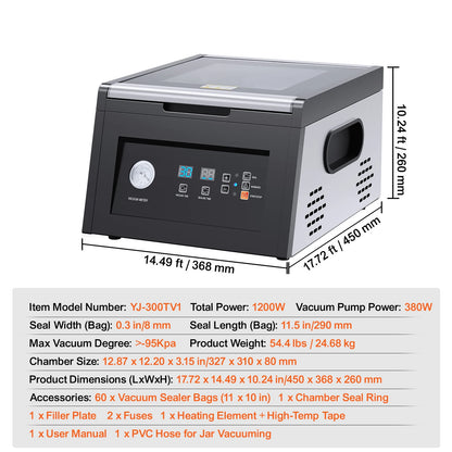 SucceBuy 380W Chamber Vacuum Sealer with 11.5in Sealing Length Home Use Vacuum Pump Power Packing Machine for Wet Foods Meat