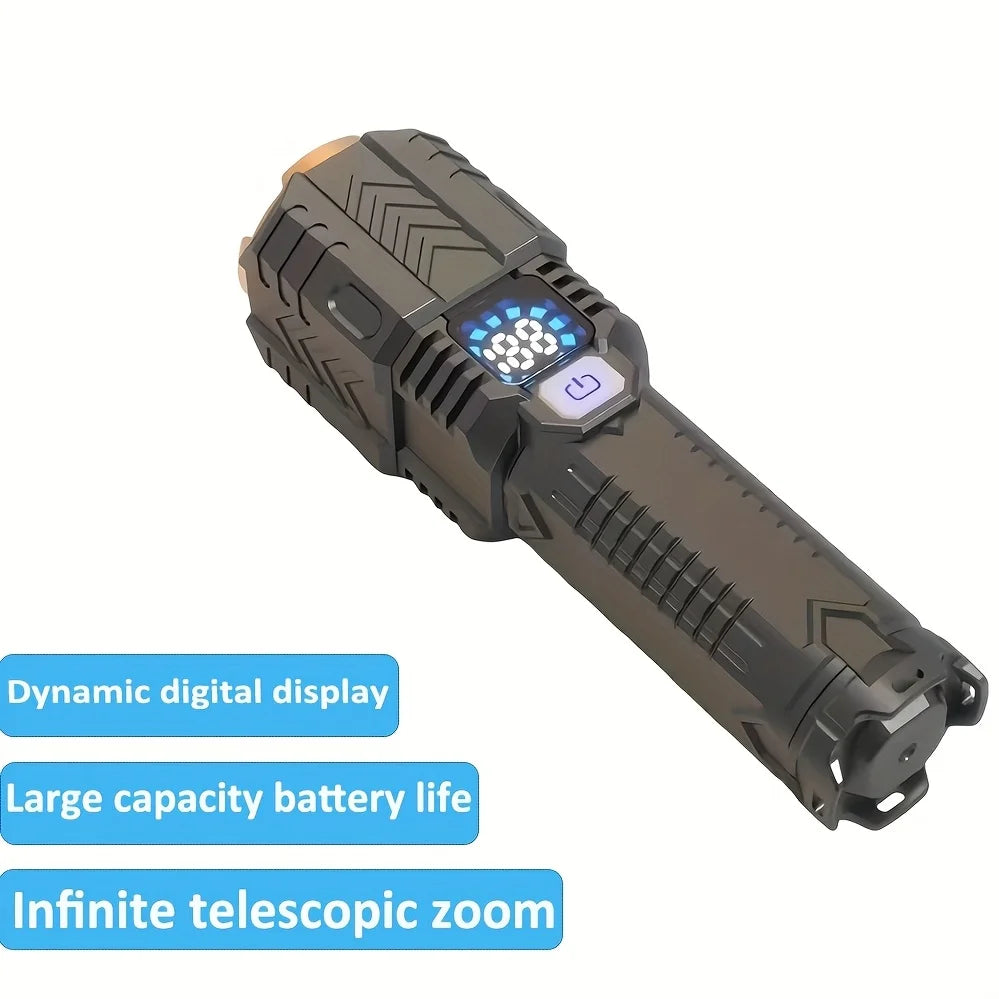 High Power 2000LM LED Flashlight Built-in Battery USB Rechargeable Strong Light Tactical Torch Outdoor Camping Hiking Lantern