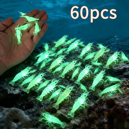 60‑Piece Luminous Shrimp Lure Set - Glow‑in‑the‑Dark Soft Plastic Artificial Baits With Hooks | Realistic Freshwater And Saltwater Fishing Tackle, Simulation Shrimp‑Shaped Jigs For Night Fishing, Ideal For Catching