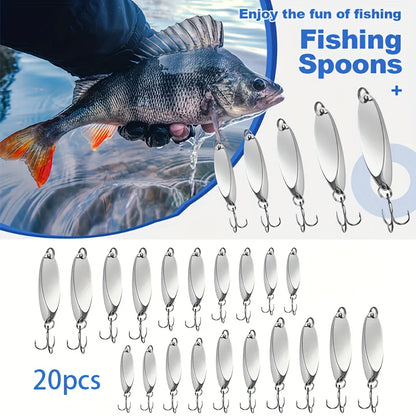 20 Assorted Fishing Lures, Including Metal Spoons And Spinners Designed for Salmon And Bass, Ideal for Freshwater Fishing Enthus