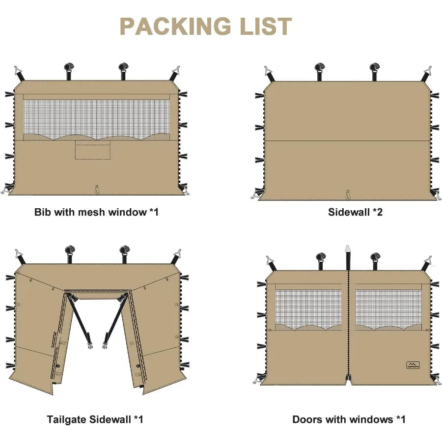 5pcs Sidewalls for 10X10 Commercial Instant Canopy Tent Converts Canopy into Tent for Camping with Removable SUV Tailgate - Kha