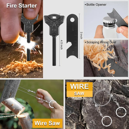 170PCS Survival Kit with Essential Gear for Hiking Camping Backpack Travel Outdoor Adventure - Trauma Kit First Aid Gift for Him Dad Christmas