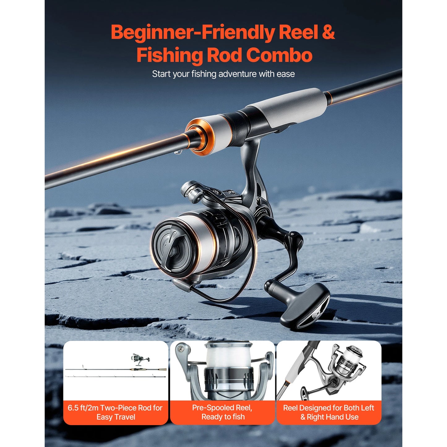 SucceBuy Rod and Fishing Reel Combo IM6/7 Carbon Fiber Spinning Rod with 6.5/7 ft Two-Piece 7+1 Ball Bearings EVA Handle Guides