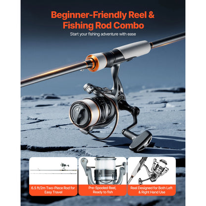SucceBuy Rod and Fishing Reel Combo IM6/7 Carbon Fiber Spinning Rod with 6.5/7 ft Two-Piece 7+1 Ball Bearings EVA Handle Guides