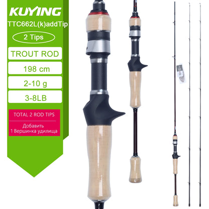 KUYING TETON L Light 1.98m 6'6" Carbon Fishing Rod Spinning Casting FUJI Reel Seat Ring 2-10g 3-8lb Medium Fast Trout