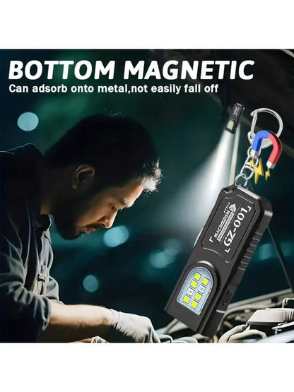 1 Portable USB Rechargeable Hands-Free Flashlight | Mini Keychain Light With Bottom Magnet, Pen Clip Design Headlamp, 5 Light Mo