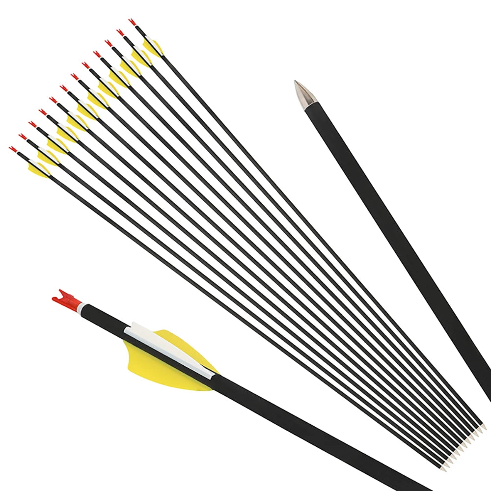Archery Mixed Carbon Arrows 12pcs SP1000 1.75" Rubber Vane ID4.2mm Shaft for Recurve Compound Bow Hunting Shooting Sports