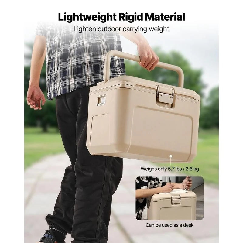 Portable Cooler, 16.5 QT Hard Cooler with Ice Retention, Heavy-Duty Handles and Cup Holder, Lightweight Rigid Material Insulated Portable Cooler, Suitable for Family Picnics and Short Trips