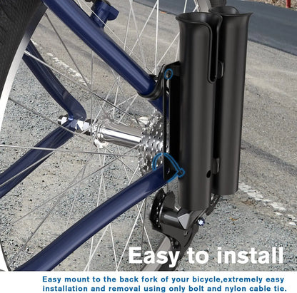 Bike Fishing Rod Holder for Bicycle, Secures 2 Fishing Poles with Easy Mount Clamps, Durable ABS Rod Rack for Transport