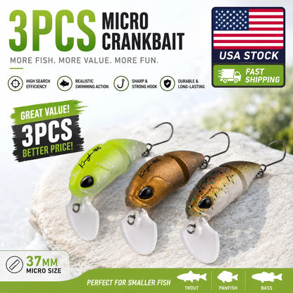 Kingdom 3Pcs Micro Expert Fishing Lure 2.3g 37mm Jointed Floating Minnow Artificial Hard Bait Swimbait Topwater Crankbait Trout