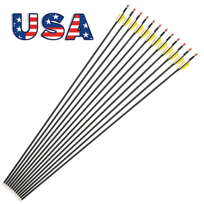 Archery Mixed Carbon Arrows 12pcs SP1000 1.75" Rubber Vane ID4.2mm Shaft for Recurve Compound Bow Hunting Shooting Sports