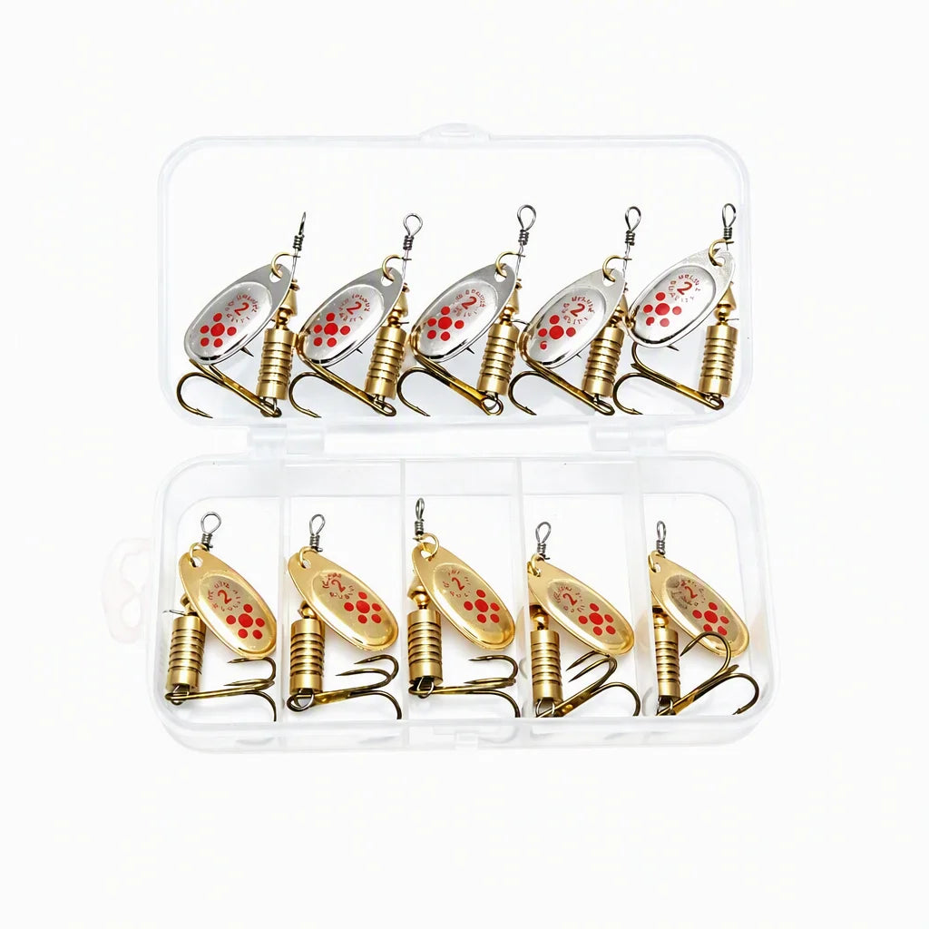 10Pcs Gold & Silver Spinning Sequins Fishing Lures Anti‑Corrosion Metal Spoon Bait Hard Spinner‑Bait for Freshwater Bass Trout
