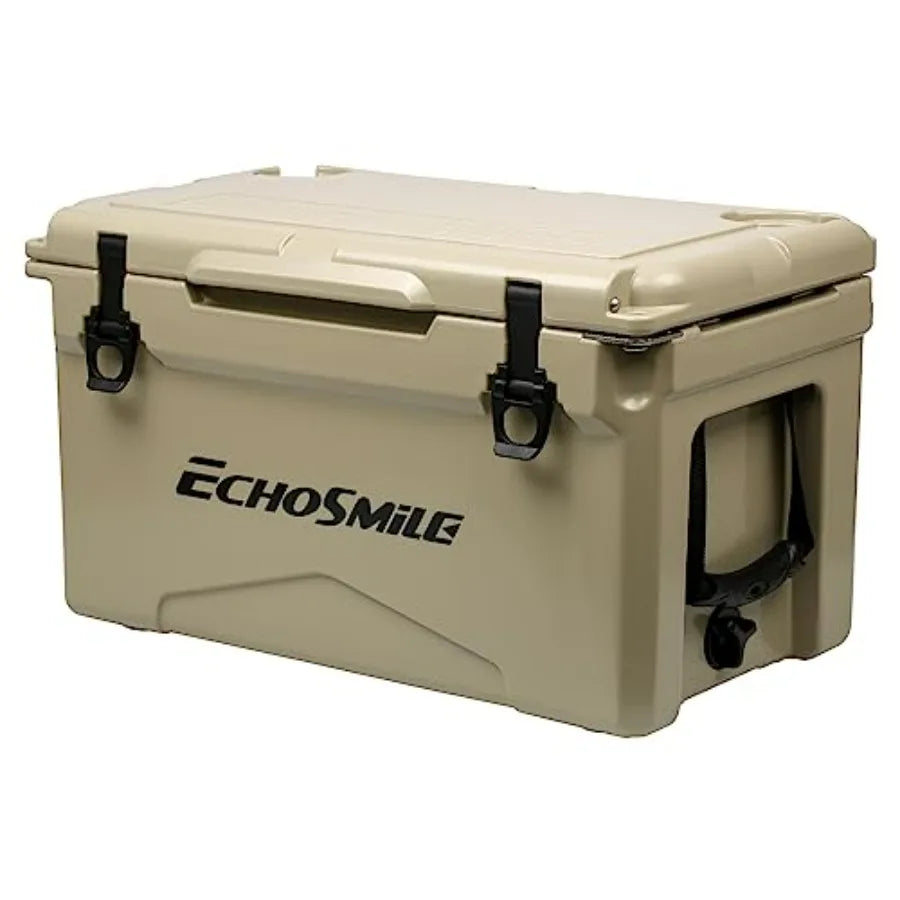 Rotomolded cooler for outdoor adventures, polyethylene material, charcoal black, ultra-durable ice retention up to 10 days