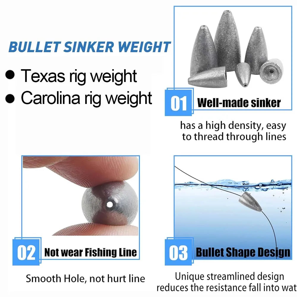 Bullet Fishing Weights for Bass lure Fishing Texas Rigs Worm Weights Carolina rig Fishing Sinkers Fishing Tackle Accessories