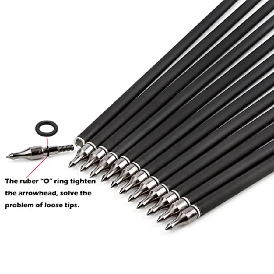30 Inch Archery Carbon Arrows Hunting Arrows with 4 Turkey Feather Removable Tips Targeting Practice Arrows 500 Spine for Compo