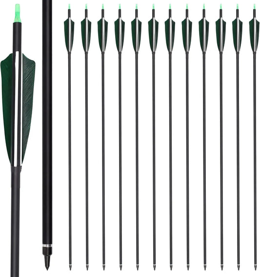 YLS 500 Spine Arrows 30 In Carbon Arrows 4" Turkey Feather Archery Target Practice Hunting Arrows with for Recurve Bow Long Bow