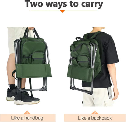 Folding Backpack Cooler Chair with Backrest for Camping Fishing Hiking Travel, Supports 225 lbs
