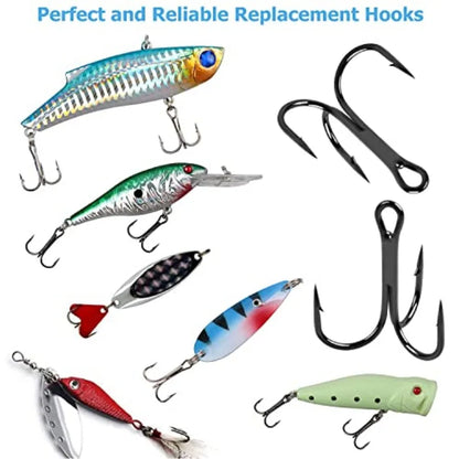 Fishing Treble Hooks Kit High Carbon Steel Treble Fishing Hooks Ring Set Strong Sharp Round Bend for Trout Bass Catfish Lures B