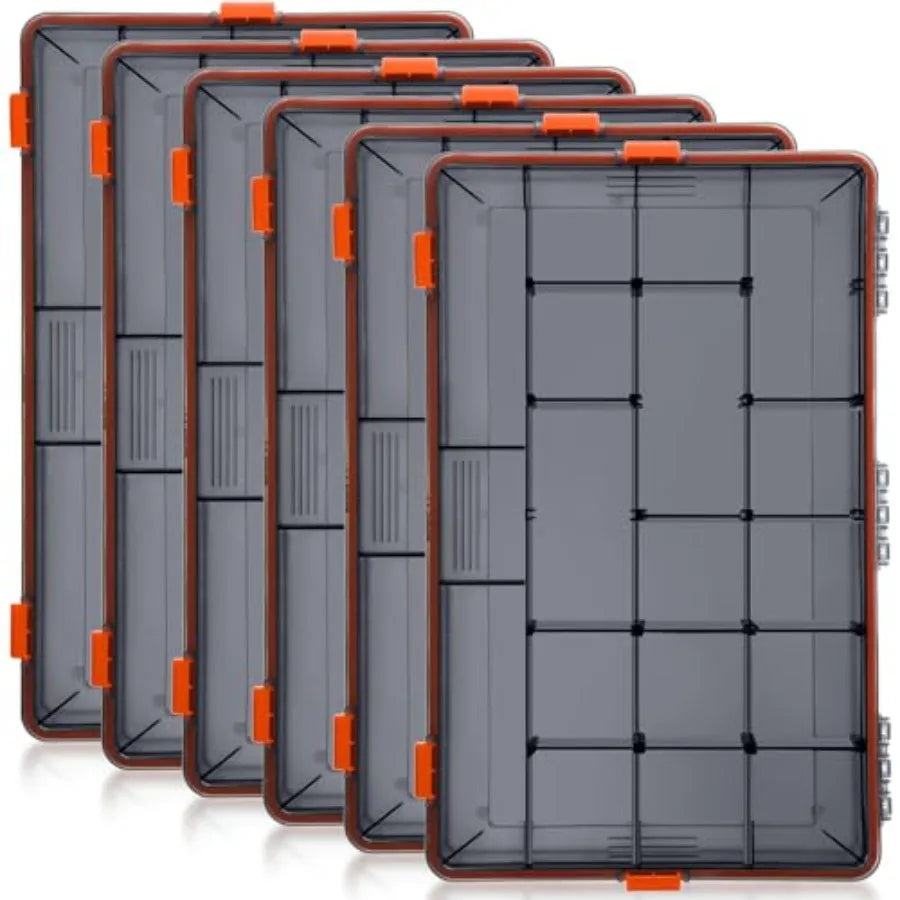 6 Pack Fishing Tackle Boxes Waterproof 3600 and 3700 Tackle Trays with Removable Dividers Plastic Lures Terminal Storage Organi
