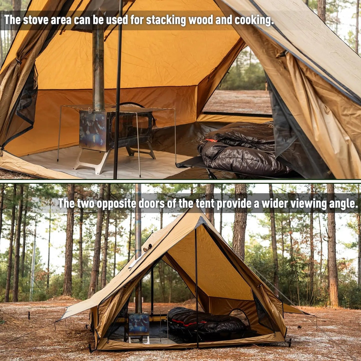 Portable Hot Tent for Camping with Stove Jack, Fits 2-3 People, Waterproof and Wind-Resistant