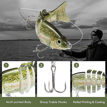 Easy Catch Fishing Lures with BKK Hooks, Wiggling, Vibrating, Rattling, Gurgling, Heavy-Duty Dyneema Fiber Jointed Swimbaits for Bass, Trout, Crappie