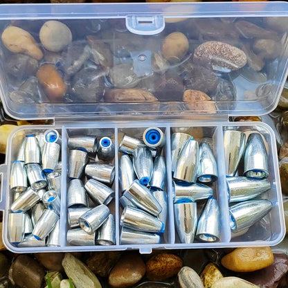 50pcs Carbon Steel Fishing Sinkers 3.5g 5g 7g 10g 14g Bullet head Fishing Weights Fishing Accessories for Bass Sea Fishing