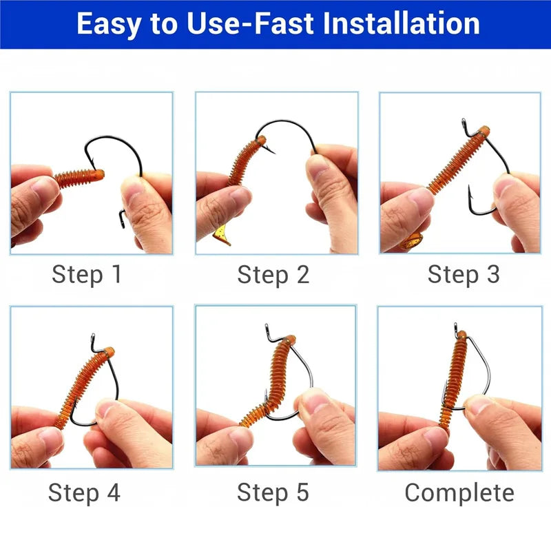 100Pcs EWG Offset Worm Hook Wide Gap Bait Jig Soft Plastic Lure Fishing Hooks for Bass Trout Saltwater Freshwater Fishing