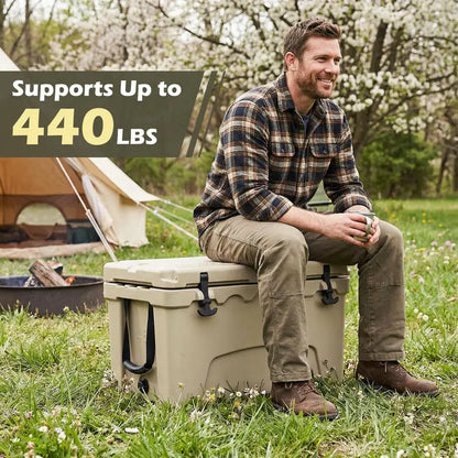 45 Quart Portable Hard Cooler Insulated Ice Chest Keeps Cool for up to 6 Days-Khaki