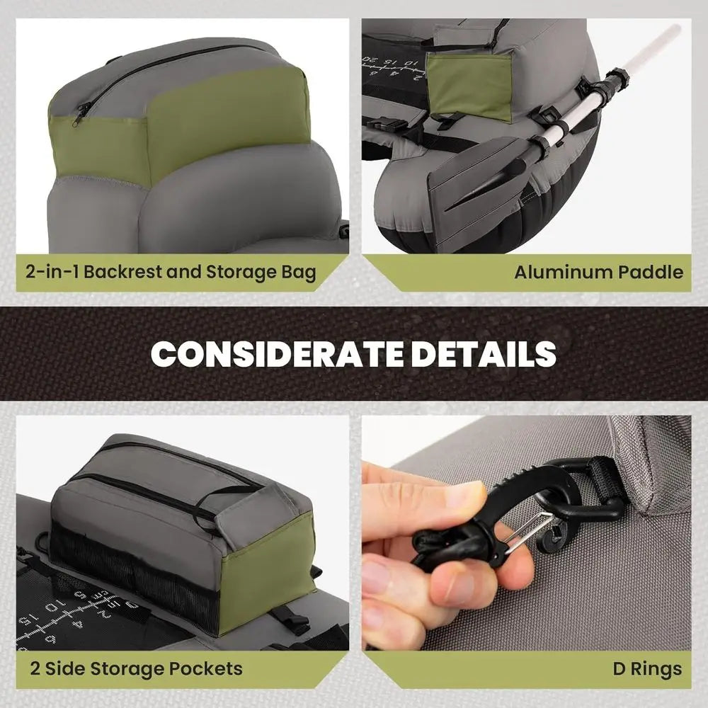 Inflatable Belly Boat with Oar, Flippers, Rod Holder, Fish Ruler, Hand Pump & Zipper Storage, Portable Backpack Float Tubes for