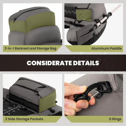 Inflatable Belly Boat with Oar, Flippers, Rod Holder, Fish Ruler, Hand Pump & Zipper Storage, Portable Backpack Float Tubes for