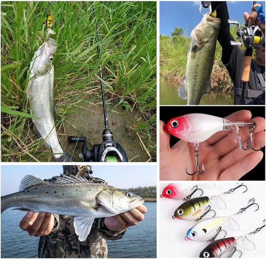 10Pcs Topwater Fishing Lures With Spinning Floating Tail Plopping Whopper Lures Equipped With Barbed Treble Hooks Suitable For Freshwater And Saltwater Bass Fishing