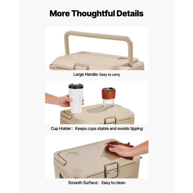 Portable Cooler, 16.5 QT Hard Cooler with Ice Retention, Heavy-Duty Handles and Cup Holder, Lightweight Rigid Material Insulated Portable Cooler, Suitable for Family Picnics and Short Trips