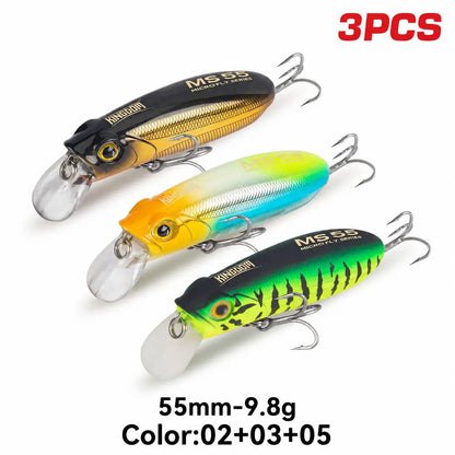 Kingdom 3PCS Sinking Floating Minnow Lure 55mm 9.8g  65mm 12.2g Artificial Hard Baits Wobblers Long Casting Seabass Trout Fishing Lure