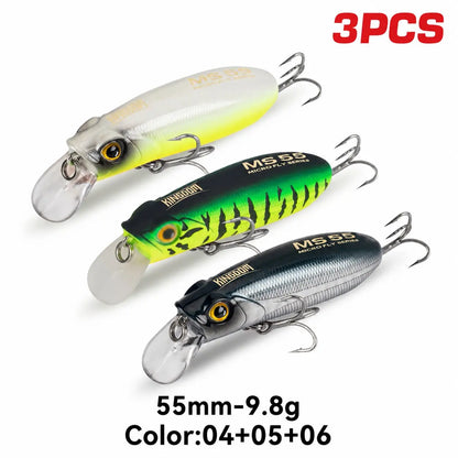 Kingdom 3PCS Sinking Floating Minnow Lure 55mm 9.8g  65mm 12.2g Artificial Hard Baits Wobblers Long Casting Seabass Trout Fishing Lure