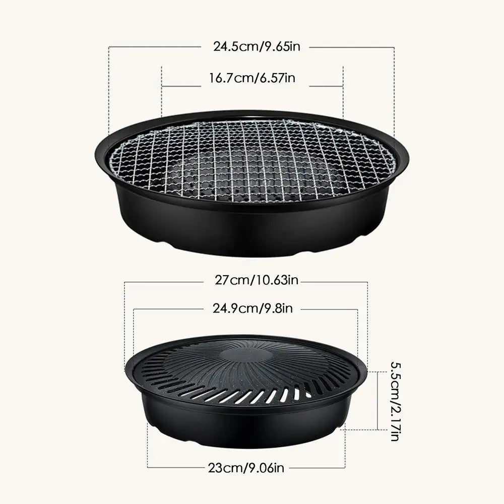 Outdoor Cooking Grill Pan Non-Stick Round Grill Pan Includes Metal Tongs Portable Storage Bag Grilling Accessories for Camping