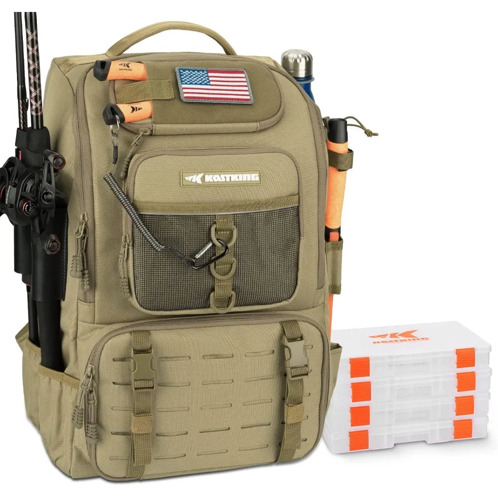 KastKing KarryAll Fishing Tackle Backpack with Rod Holder 4 Tackle Boxes,40/26L Tackle Bag Storage