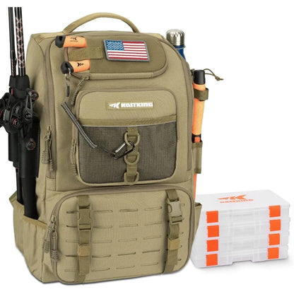 KastKing KarryAll Fishing Tackle Backpack with Rod Holder 4 Tackle Boxes,40/26L Tackle Bag Storage