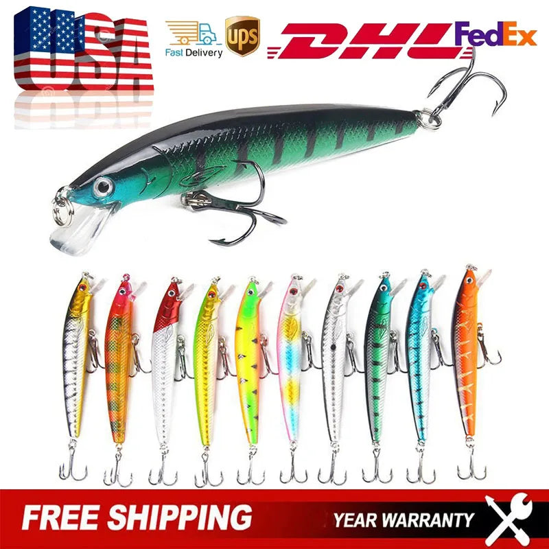 10 PCs Realistic Design Depth Fishing Lures Minnow Fishing Lures Versatile Depth Length 10cm Lifelike Design Plastic Fish Lure