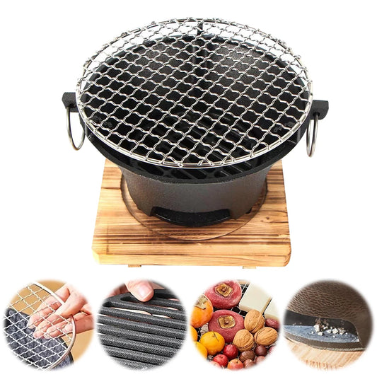 1pc Tabletop Bbq Pit Stainless Steel Barbecue Grill Round Cast Iron Charcoal Stove for Family Gathering Bbq Party